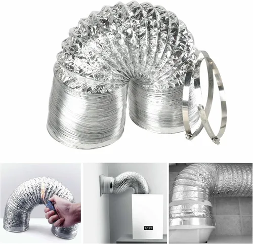 Vista 6 de Manguera de ventilación de secadora flexible de 8 pulgadas, conductos de aluminio de 25 pies de largo con 2 abrazaderas de conducto, protección