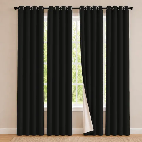 Vista 77 de 2 paneles de cortinas 100% opacas, de peso medio, con aislamiento térmico y ojales para dormitorio, sala de estar, tratamiento de ventana