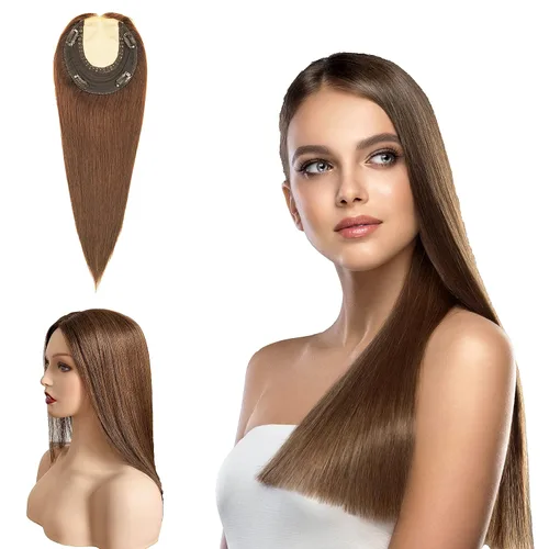 Vista 6 de Toppers para el cabello para mujer, base superior de seda, 6 x 6.5 pulgadas, con clip en la parte trasera tramada, cabello humano virgen de nivel #2