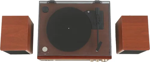 Vista 10 de Crosley Sistema de tocadiscos 1975T con Bluetooth, CD, AM/FM y altavoces incluidos, nogal