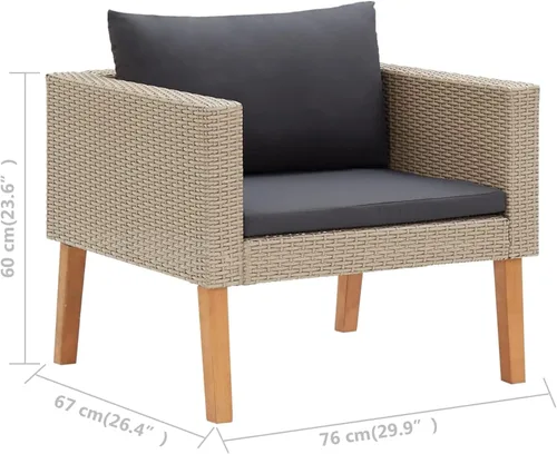 Vista 5 de Tidyard Juego de salón de patio de 5 piezas con cojines sofá de 2 plazas, sofá de 3 plazas, 2 sofás individuales, juego de conversación de mesa Beige