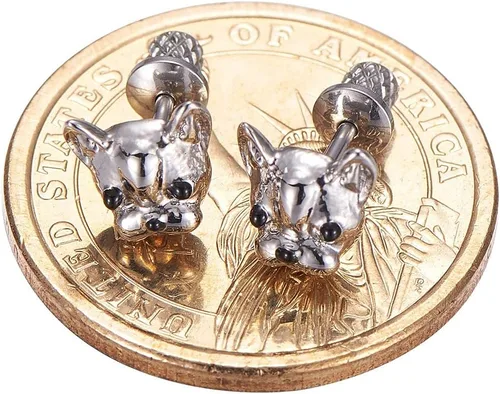Vista 2 de Aretes para niñas, aretes hipoalergénicos de bulldog francés para niñas, tornillos de tuerca en la parte trasera de seguridad, poste de orejas ultra