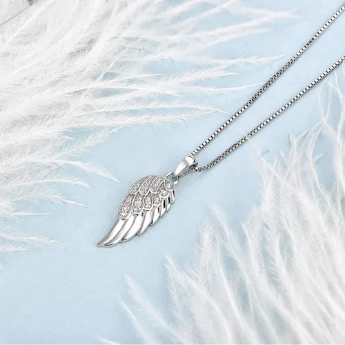 Vista 4 de STARCHENIE Collar con colgante de ala de ángel de plata de ley 925 para mujer circonita cúbica cadena de 180in