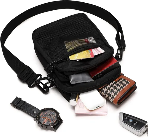 Vista 6 de Lohol Bolso bandolera pequeño para hombres y mujeres, resistente al agua, ajustable, bolso bandolera para viajes y deportes