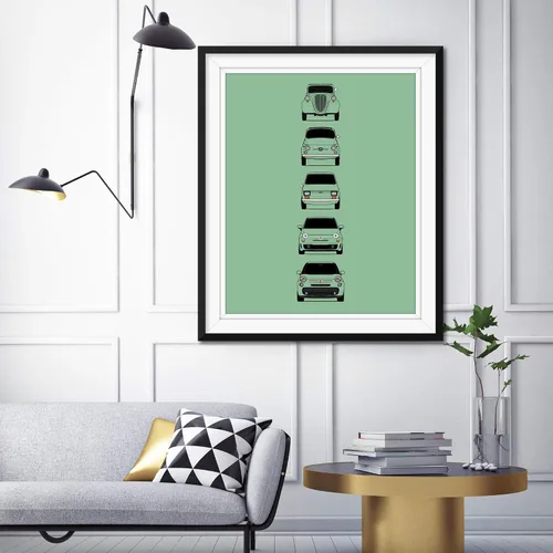 Vista 2 de Custom Car Posters CUSTOMIZABLE COLOR Handmade Poster compatible with Fiat 500 Generations Print of Fiat 500 (Topolino, 500 Nuova, 126, 500L) - 8x10