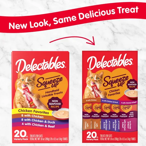 Vista 2 de Delectables Squeeze Up - Paquete variado de golosinas para gatos para lamer sin mariscos, 20 unidades (paquete de 1)