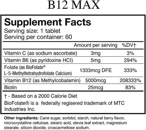 Vista 4 de Wellgenix Vitamina de folato sublingual B12 B6 biodisponible formulada para alta absorción, suplemento multivitamínico nutricional (60 unidades) 1