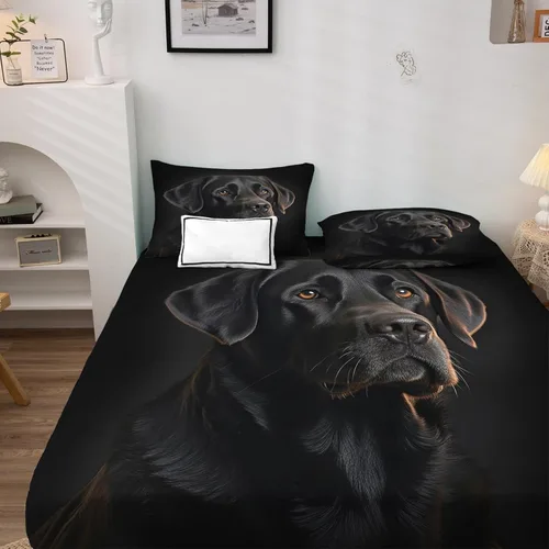 Vista 2 de Labrador Sheets tamaño individual, sábanas de perro negro, sábanas y fundas de almohada estampadas de 3 piezas, sábana bajera ajustable