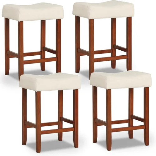 Vista 16 de Giantex 25 Inch Bar Stools, Backless Saddle Barstools with Sponge Padded Cushion, Nailhead Trim, 330 Lbs Wood Bar Stools with Foot Rest for Kitchen