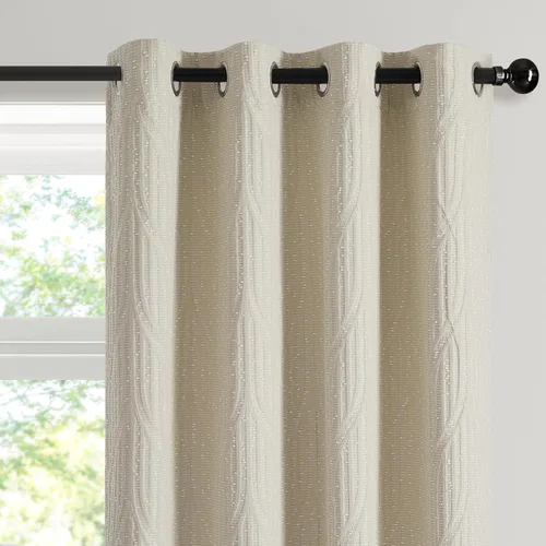 Vista 8 de Cortinas opacas de jacquard blanco y arena cálida, 52 pulgadas de ancho y 96 pulgadas de largo, 2 paneles, aislamiento térmico, reducción de ruido