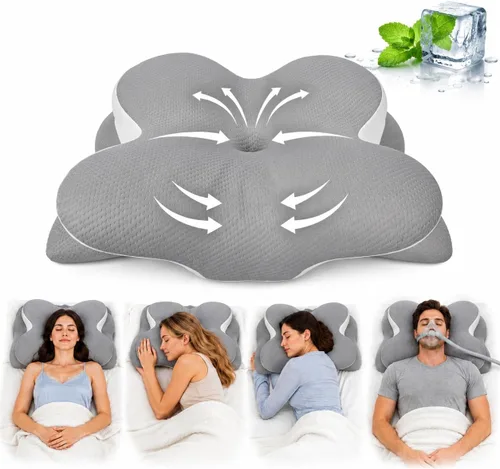 Vista 2 de Almohada cervical para el cuello para aliviar el dolor, almohada ortopédica de contorno de espuma viscoelástica, almohada de apnea del sueño Gris