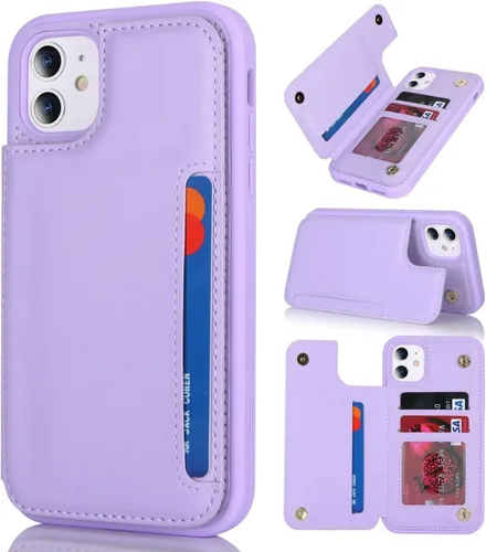 Vista 16 de iCoverCase Compatible con iPhone 11 Funda con Portador de Tarjetas, Funda de Teléfono Tipo Billetera para Mujeres Hombres Bloqueo RFID Funda Beige