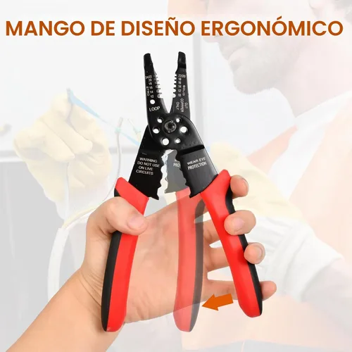 Vista 7 de Luckyway Herramienta profesional para pelacables/engarzado de cables de 8 pulgadas, cortador de alambre de 10-22 AWG, crimpadora de cables