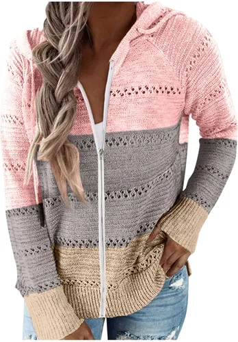 Vista 5 de SNKSDGM Sudaderas ligeras de gran tamaño con cremallera completa para mujer, cómodas, cuello alto, túnica de moda con capucha