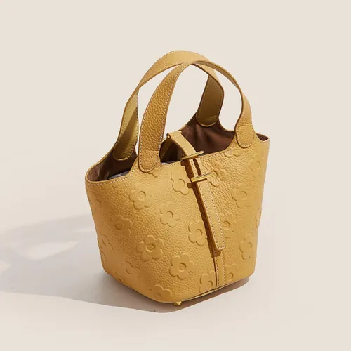 Vista 2 de FOXLOVER Bolsos pequeños de cuero genuino para mujer bolsos de cubo con asa superior para mujer