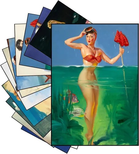 Vista 10 de PIXILUV 12 x Mini Pósters Sin Marco ~ Mascotas Juguetonas y Glamour: Bellezas Vintage Pin-Up con Gatos, Perros y Compañeros Traviesos en Alegres