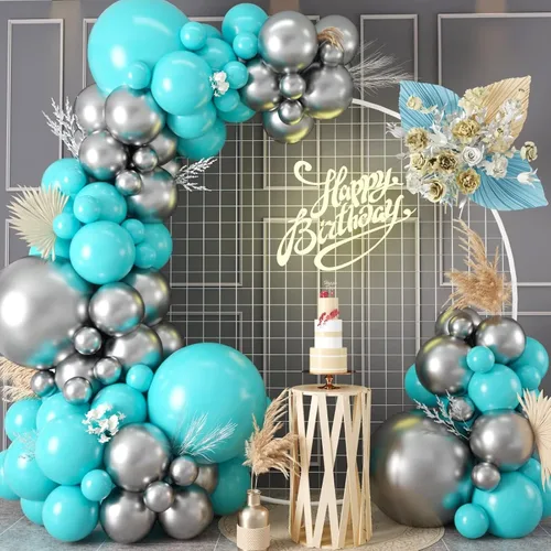 Vista 9 de Kit de arco de globos rosa y azul, kit de guirnalda de 100 globos azul claro rosa macarrón para revelación de género, globos de diferentes tamaños
