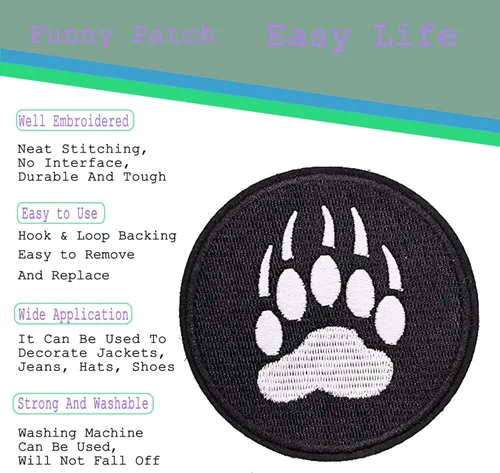 Vista 3 de Parche de pata de oso negro de 3 pulgadas – Gancho de garra de oso bordado con lazo táctico para chaleco, sombrero, bolsos, chaquetas, ropa, mochila