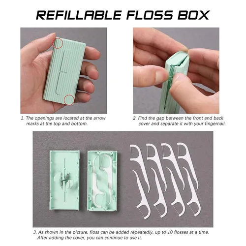 Vista 3 de Estuche portátil para hilo dental, almacenamiento de 10 palillos para adultos en caja. La mejor herramienta para la limpieza de dientes y el cuidado
