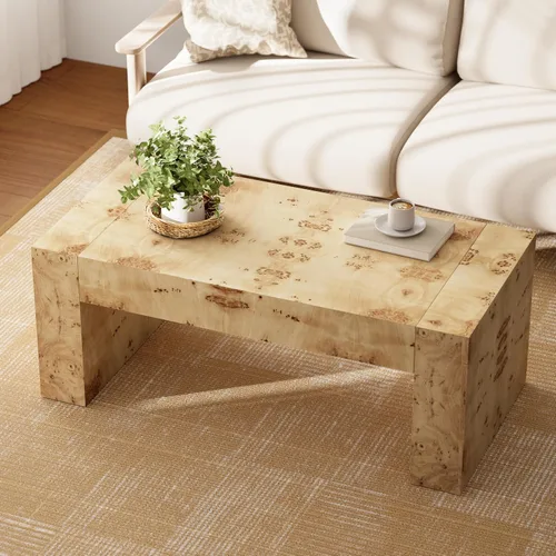 Vista 5 de COZAYH Mesa de café moderna de madera con acabado en buril, patas gruesas, mesa central rectangular para sala de estar, diseño elegante