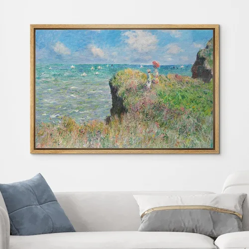 Vista 3 de wall26 Claude Monet - Paseo del acantilado en Pourville - Arte moderno impresionista - Lienzo enmarcado para arte para el hogar, 16 x 24 pulgadas