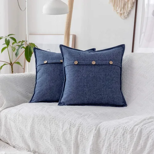 Vista 18 de Home Brilliant Juego de 2 fundas de almohada decorativas con botones, fundas de cojín de lino sintético texturizadas para cama, sofá, banco, 18 x 18