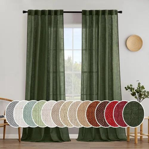 Vista 38 de MIULEE - Cortinas semitraslúcidas suaves y gruesas con textura de lino para cocina y ventana de baño, con trabilla trasera y bolsillo para Blanco