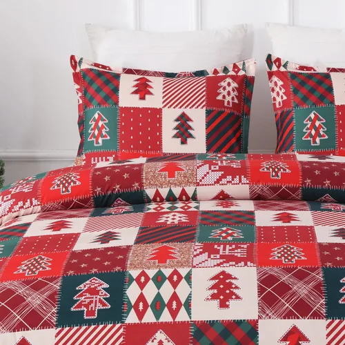 Vista 7 de Vaulia Funda de edredón de Navidad Twin, colección de ropa de cama de microfibra navideña con patrón de árbol a cuadros de Navidad, incluye 1 funda