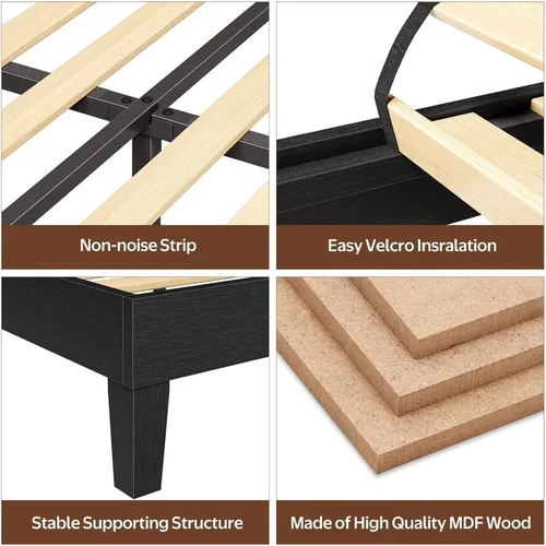 Vista 7 de Rolanstar Estructura de Cama Full con Cabecero, Estación de Carga y Luces LED, Base de Estructura de Cama de Madera con Soporte de Listones de Negro