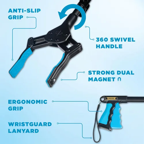 Vista 5 de Herramienta de agarre plegable negro de 36 pulgadas para personas mayores, agarrador azul con imanes, artículos de recuperación de cirugía perfecta