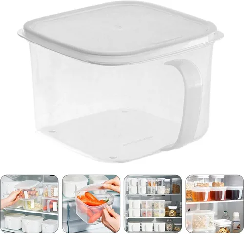 Vista 9 de HANABASS 2 recipientes de plástico cuadrados para almacenamiento de alimentos, organizador con mango de tapa, recipientes de plástico