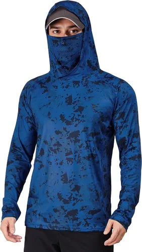 Vista 27 de Rodeel - Camisa de pesca para hombre con manga larga, UPF 50+, rendimiento de alto rendimiento para senderismo, con máscara, protección UV