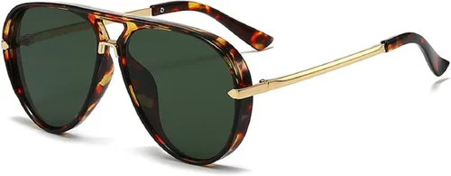 Vista 20 de Gafas de sol de gran tamaño de piloto para mujer, marco grande, gafas de sol de moda con marco de metal, sombras ovaladas Verde