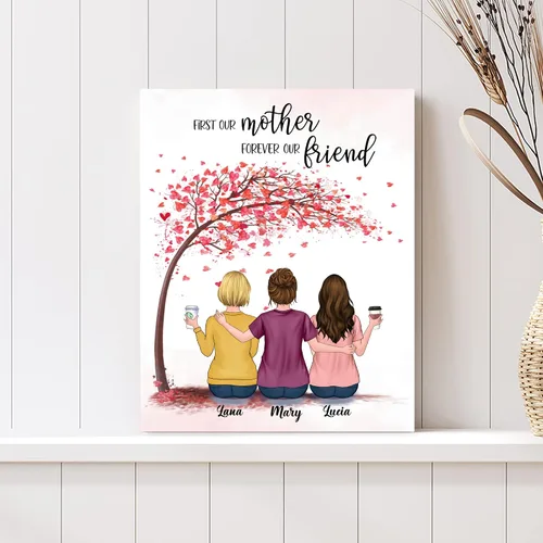 Vista 3 de Gossby Lienzo personalizado para madre e hija, regalo de cumpleaños, Navidad, Día de la Madre para mamá de 2 hijas con diseño, nombre, regalo