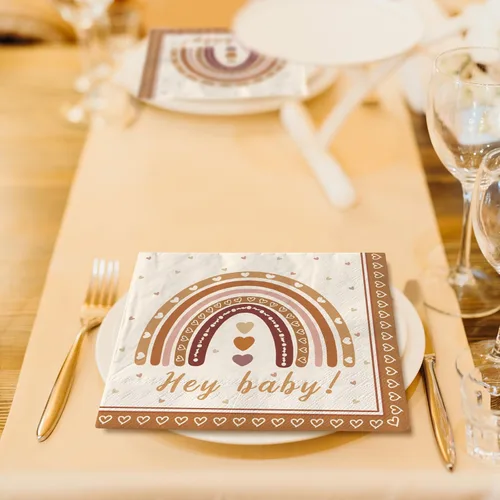 Vista 7 de AnyDesign Paquete de 80 servilletas de papel boho arcoíris Hey Baby Party Luncheon Servilletas retro desechables decorativas para baby shower