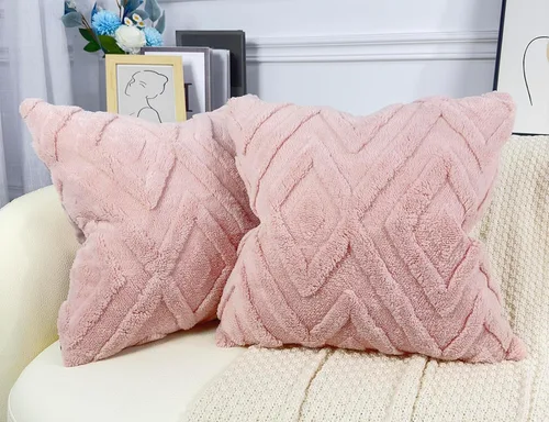 Vista 9 de Juego de 2 fundas de almohada de piel sintética beige de 16x16, funda de almohada decorativa de cuadros suave estilo boho para sofá, cama, sala