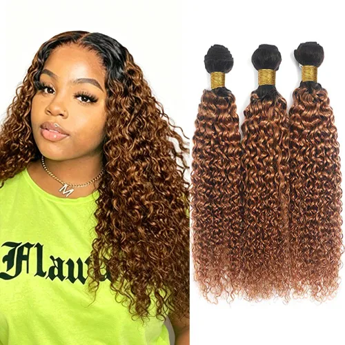 Vista 50 de P4613 Cabello humano rizado onda profunda marrón y paquetes mixtos 8 10 12 P4613 Ombre Marrón-Rubio-DP