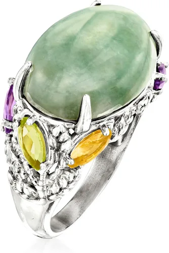 Vista 3 de Ross-Simons Anillo de piedras preciosas múltiples de jade y .90 qt. t. w en plata de ley