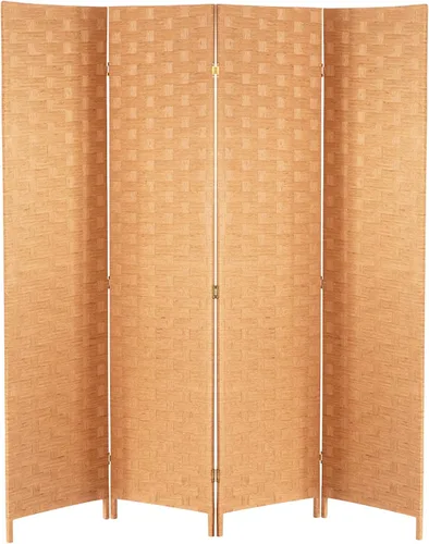 Vista 10 de FDW - Mampara plegable y portátil de madera con diseño de malla tejida para casa y oficina