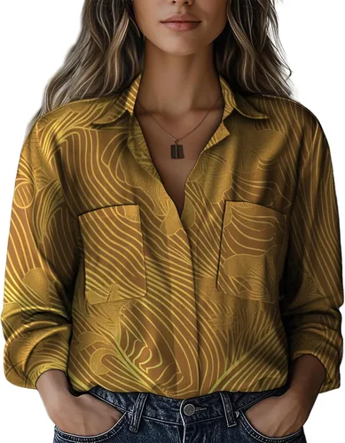 Vista 10 de Summer Tops for Women Lightweight Button Flowy Shirts Boho Long Sleeve Blouses Casual Clothes with Pockets