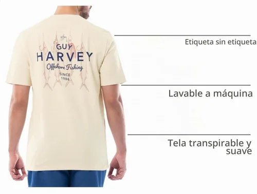 Vista 4 de Guy Harvey Camiseta de manga corta con bolsillo gráfico de algodón OG para hombre Leche de Almendra/Rig Masters