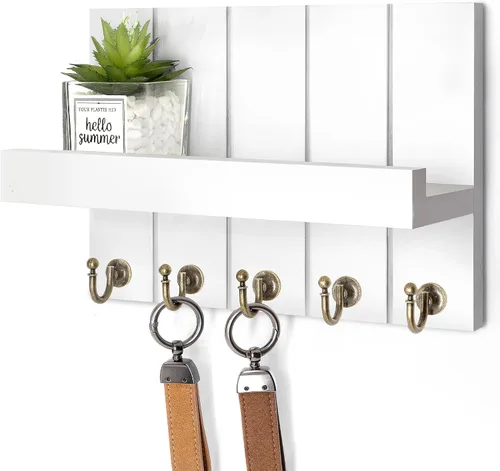 Vista 13 de Rebee Vision Soporte de Pared para Llaves de Madera de Acacia – Soporte para Llaves Estilo Granja para Pared y Organizador de Correo con Estante
