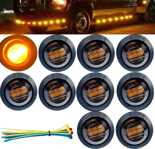 Vista 18 de Paquete de 10 luces LED de 3/4 pulgadas, color ámbar, con 3 LED, para remolque, camiones, autobuses, vehículos marinos, vehículos recreativos