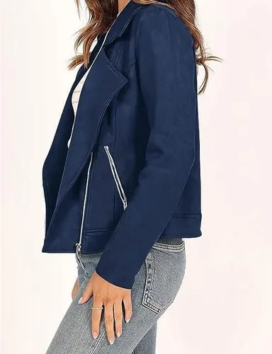 Vista 3 de ONDIAN Womens Motorcycle Jacket Long Sleeve Zip Up Pockets Short Coat Outerwear For Women Crop Cropped Slim Biker Jackets