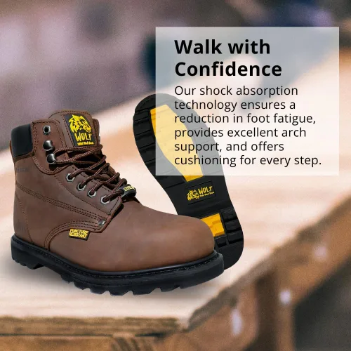 Vista 7 de Wolf Work Boot 100% Genuine Upper Leather Oil Impact Electrical Hazards Non-Slip Rubber Sole Tan Nubuck Plain Toe Padded Collar