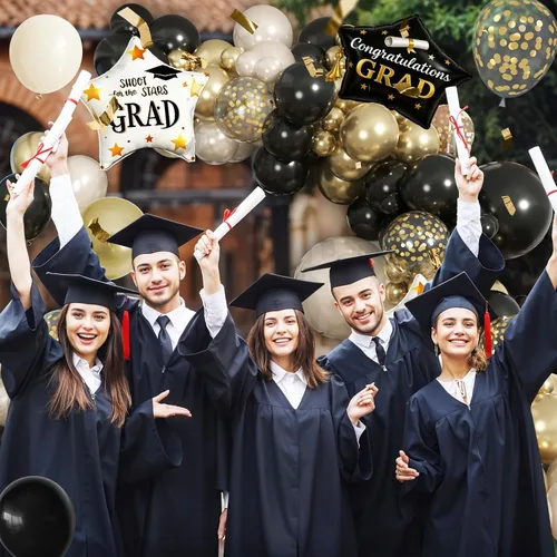 Vista 4 de Kit de arco de guirnalda de globos negro, blanco y dorado, arco de guirnalda de arena blanca perla metálica champán con globos de confeti