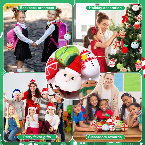 Vista 6 de Aoriher 12 piezas Adornos de Navidad de felpa 8 centímetros Muñeca de felpa Juguetes de Papá Noel, muñeco de nieve, pan de jengibre, árbol