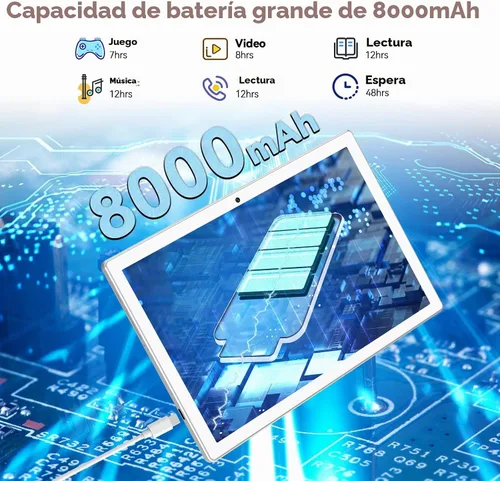Vista 5 de Última tableta Android 13, procesador Octa-Core+128GB+16 (8+8 expandir) GB, tableta de 10.1 pulgadas con batería de 8000mAh, pantalla HD 1280x800