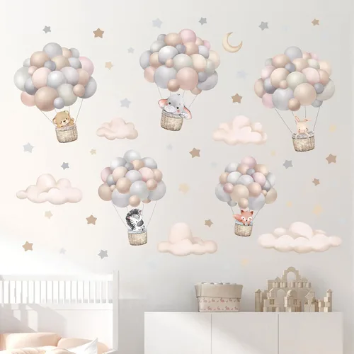 Vista 3 de wondever Calcomanías de pared de animales voladores con globos, nubes