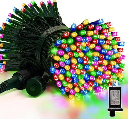 Vista 11 de Cadena de luces decorativas navideñas de 33 pies, 100 luces LED de alambre verde, luces de hadas estrelladas enchufables, 16 modos de iluminación